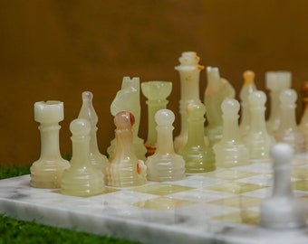 Large Marble Chess Set - Handmade Chess Pieces, Birthday Gift for Him, Gift for Dad
