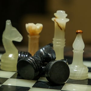 Handmade Marble Chess Pieces, Black and White, Gift for Boyfriend