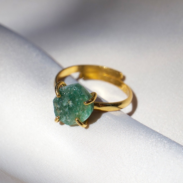 Aventurine ring gold, gemstone ring 925 silver gold plated