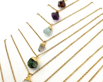 Birth month gemstone necklace gold, crystal necklace, birthday gemstone