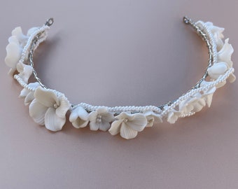 Erin Porcelain Flower Miniature Pearl Headband