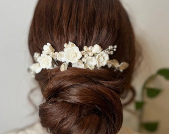 Silver Porcelain Flower Hair Vine
