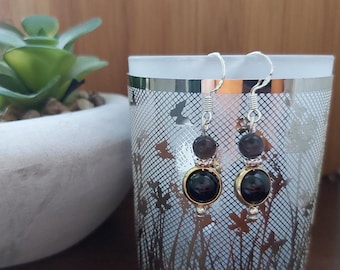 Boucles d’oreilles noires et argentées, faites à la main, boucles d’oreilles perlées