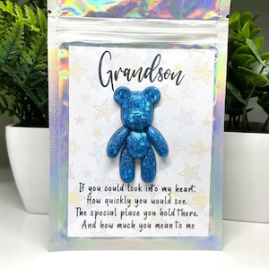 Câlin de poche pour garçon, petit câlin d'ours, cadeau pour petit-fils, cadeau boîte aux lettres petit-fils, de la part de vos grands-parents, cadeau petit-fils d'une nounou, envoi