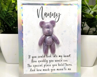 Bear Hug voor Nanny, Pocket Hug, Letter Box Gift, Nanny Verjaardagscadeau, Grootouders Kerstcadeau, Van Kleinkind, Oma Cadeau, Nana Cadeau