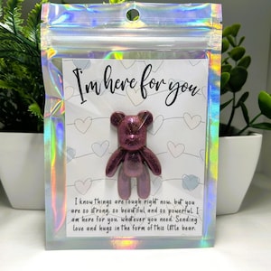 Carte Je pense à vous en coeur, câlin de poche avec ours, cadeau de rupture pour un ami, petit jeton de câlin de poche, cadeau boîte aux lettres pour ami