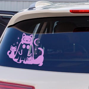 Cute Ghost Car Sticker, Cat and Ghost Decal, Gothic Accessories for Car, Witchy Bumper Sticker, Halloween Theme Car Decal, Alternative Car