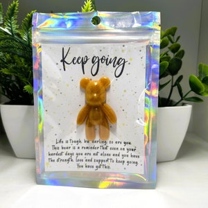 Ours câlin dans une poche, Carte Continuez à avancer, Cadeaux pour soulager l'anxiété, Cadeau pour la positivité en matière de santé mentale, Envoi de pensées positives, Vous allez bien