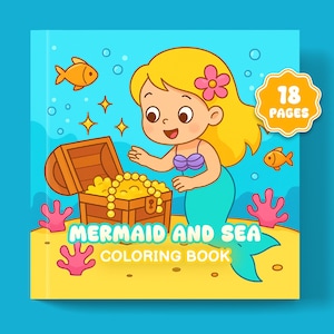 Little Mermaid Coloring Book, Sea Coloring Book, Ocean Fantasy Theme, Cute Printable for Kids, Sea Creatures, Adorable Coloring Pages