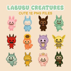 Obrazy Labubu PNG, Pakiet Labubu, Plik cyfrowy dla Cricut, Sublimacja, Pakiet Labubu, Urocze stworzenia Labubu, Clipart Labubu