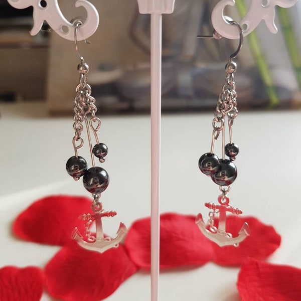 Boucles d'oreilles perles hématites