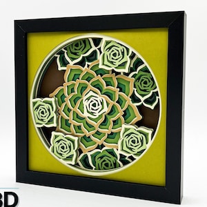 3D SUCCULENT MANDALA SVG - Hen and Chicks plant shadow box - for cricut - for silhouettte