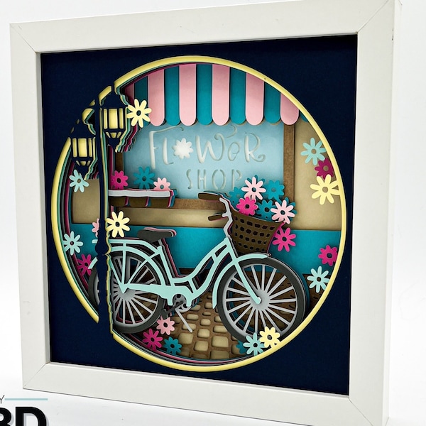 3D FLOWER SHOP svg - BICYCLE Shadow box svg - couches cartonnées svg - pour cricut - pour silhouette