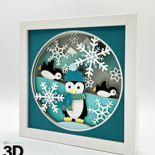 3D PINGUINS SPIELEN Shadow Box svg - WINTER Shadow Box svg - für Cricut - für Silhouette