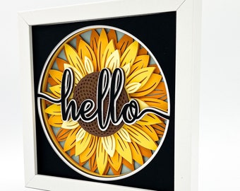 3D HELLO Sunflower SVG - layered shadow box svg - for Cricut - for Silhouette