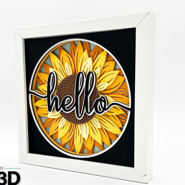 3D HELLO Sunflower SVG - layered shadow box svg - for Cricut - for Silhouette