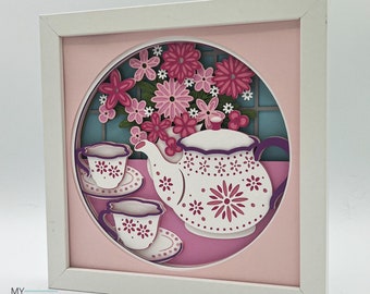 3D TEA PARTY SVG - Shadow box svg - layered cardstock svg - for cricut - for silhouette