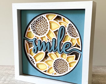 3D Sunflower SMILE SVG - layered shadow box svg - for Cricut - for Silhouette