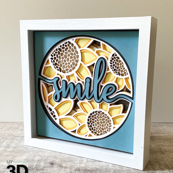 3D Sunflower SMILE SVG - layered shadow box svg - for Cricut - for Silhouette