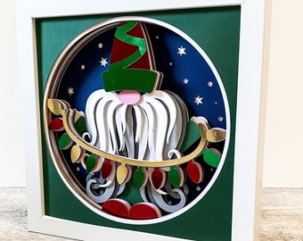 3D ノーム svg - ライト付きノーム svg - クリスマス svg - クリスマス シャドー ボックス svg - クリカット用 - シルエット用