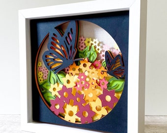 3D FLOWER FIELD svg - 3d butterfly svg - shadowbox svg - for cricut - for silhouette