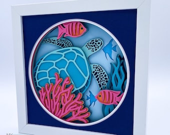 3D SEA TURTLE svg - Ocean Life Shadow Box - for cricut - for silhouette