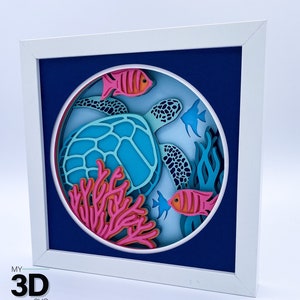 3D ZEESCHILDPAD SVG - Ocean Life Shadow Box - voor cricut - voor silhouet