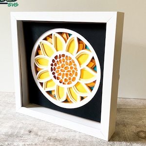 3D Sunflower SVG - svg de boîte d'ombre en couches - pour Cricut - pour Silhouette