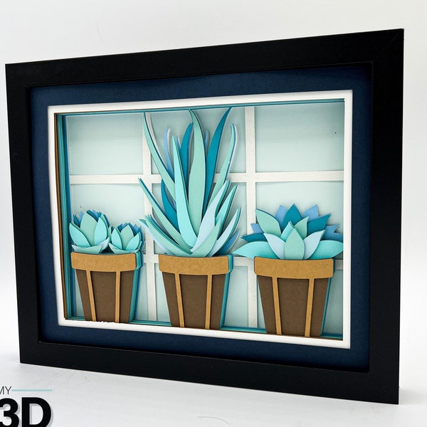 3D SUCCULENT SVG - SUCCULENTS in pots - Succulent shadow box - for cricut - for silhouettte