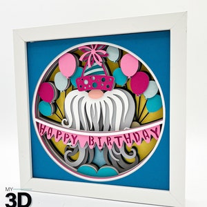 3D ANNIVERSAIRE GNOME 1 svg - ANNIVERSAIRE svg - gnome svg - shadow box svg - pour cricut - pour silhouette