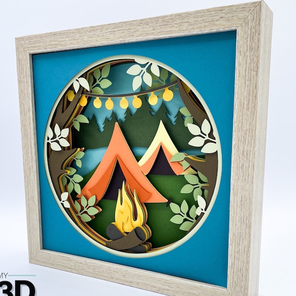 3D TENT CAMPSITE SVG - Camping Shadow box svg - layered cardstock svg - for cricut - for silhouette