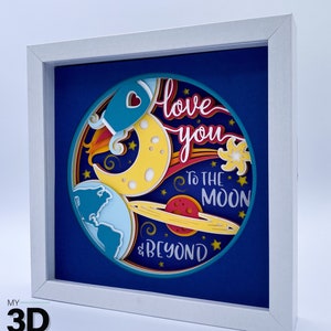 3D LOVE YOU To The Moon and Beyond Shadow Box - ruimte svg - voor cricut - voor silhouet