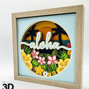 3D ALOHA SVG - Hawaiian Shadow box svg - plage svg - svg de papier cartonné en couches - pour cricut - pour la silhouette