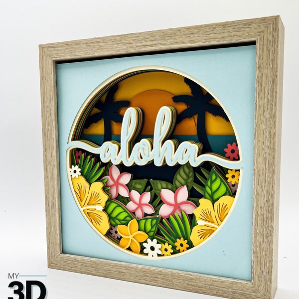 3D ALOHA SVG -Hawaiian Shadow box svg -beach svg - layered cardstock svg - for cricut - for silhouette 3D ALOHA SVG -Hawaiian Shadow box svg -beach svg - layered cardstock svg - for cricut - for silhouette