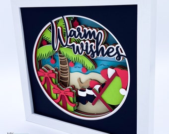 3D VARMA ÖNSKNINGAR svg - Tomten på stranden svg - Jul svg - JUL shadow box svg - för Cricut - för silhuett