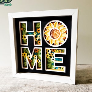 3D HOME SVG - 3D Sunflower SVG - Home Shadowbox svg - pour Cricut - pour Silhouette