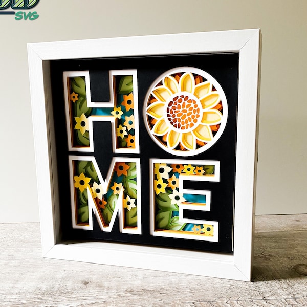 3D HOME SVG - 3D Sunflower SVG - Home Shadowbox svg - for Cricut - for Silhouette