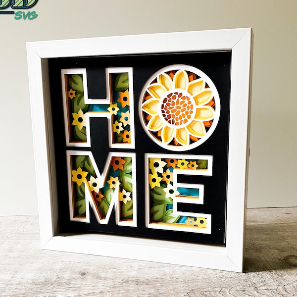 3D HOME SVG - 3D Sunflower SVG - Home Shadowbox svg - für Cricut - für Silhouette