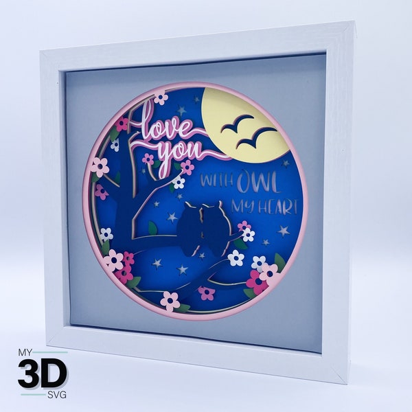 3D LOVE YOU with OWL my heart Shadow Box - for cricut - for silhouette 3D LOVE YOU with OWL my heart Shadow Box - for cricut - for silhouette