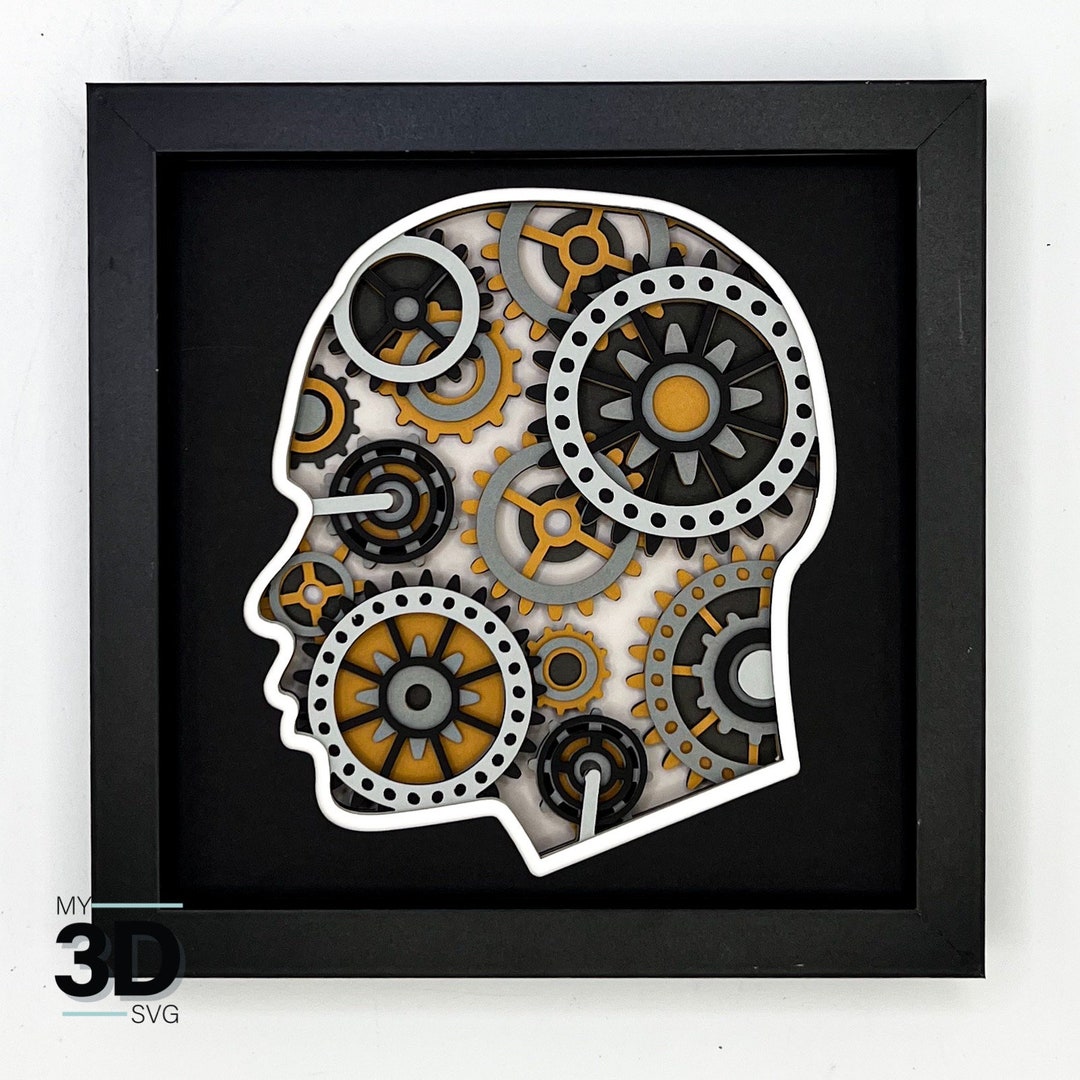 3D GEARS in HEAD- MAN Svg - Shadowbox Svg - for Cricut - for Silhouette ...