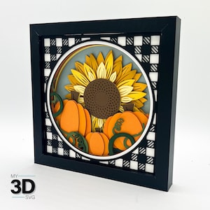 3D Kürbisse und Sonnenblumen svg - Buffalo Plaid Herbst Shadow Box svg - für Cricut - für Silhouette