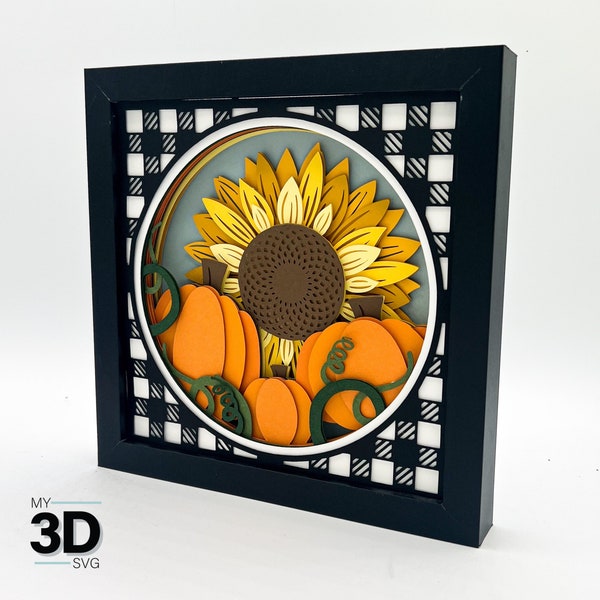 3D PUMPKINS AND SUNFLOWERS svg - Buffalo Plaid Fall shadow box svg - for cricut - for silhouette