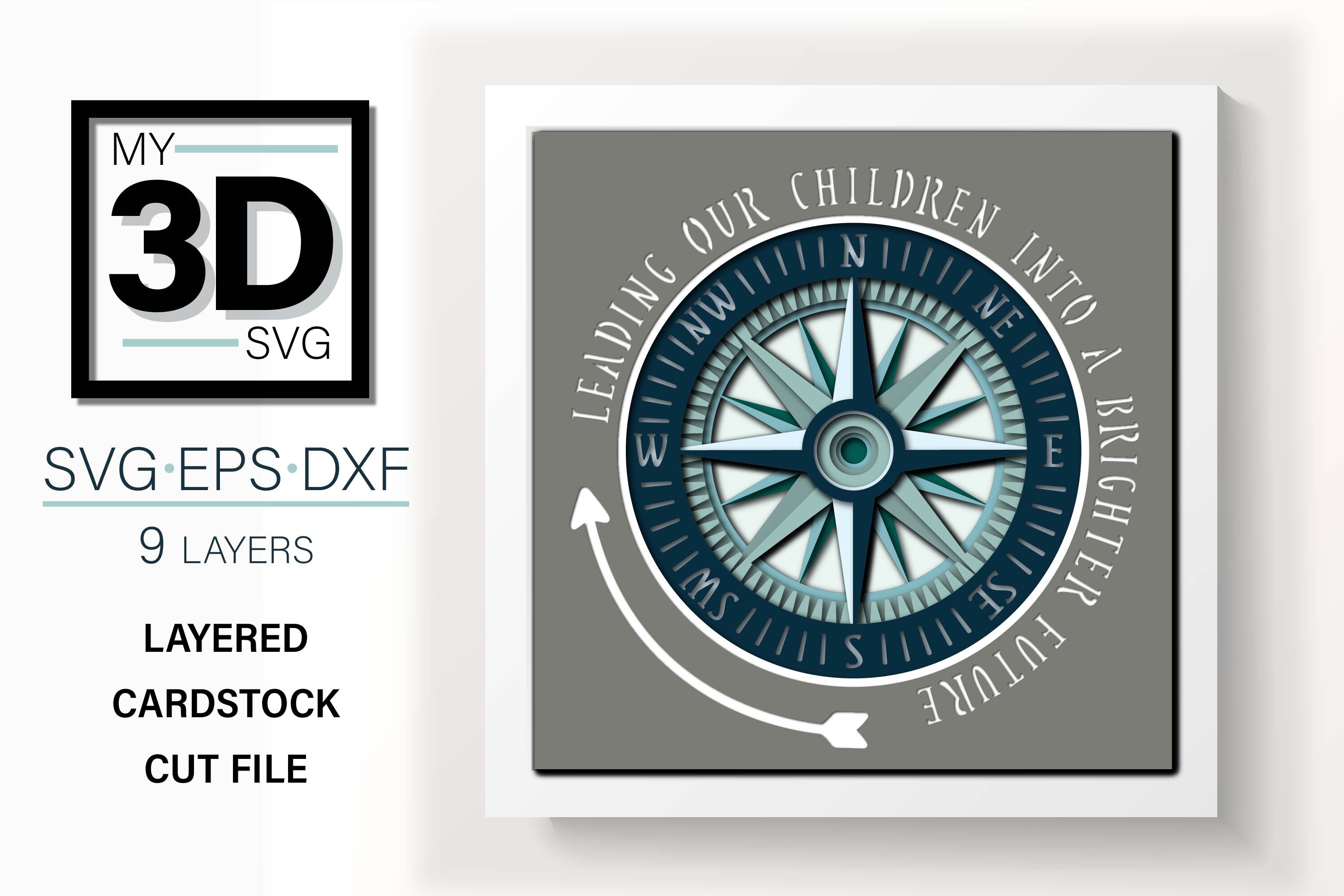 3D COMPASS TEACHER Shadow Box svg - for cricut - for silhouette