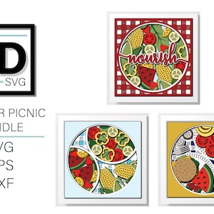 3D SUMMER PICNIC BUNDLE -Summer picnic Shadow box svg -layered cardstock svg - for cricut - for silhouette