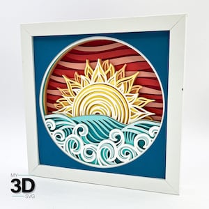 3D OCEAN SUNSET Svg - Shadow box svg - svg sur papier cartonné en couches - pour cricut - pour silhouette