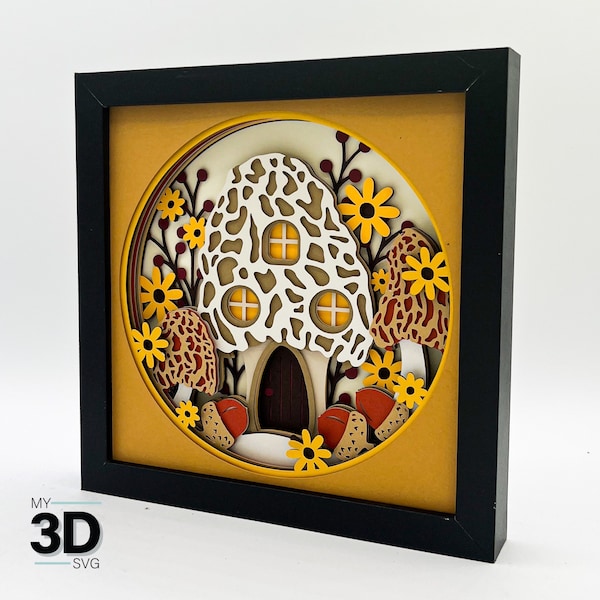 3D FALL MUSHROOM HOUSE svg - Fall shadow box svg - for cricut - for silhouette
