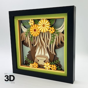 Svg 3D VACHE HIGHLAND - Svg Shadow Box - pour cricut - pour silhouette