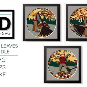 3D BOY AND LEAVES Bundle - Fall Shadow Box svg - für Cricut - für Silhouette
