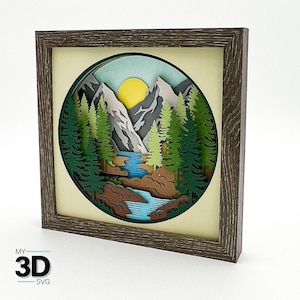 Svg 3D MOUNTAIN STREAM - Shadow Box svg - pour cricut - pour silhouette