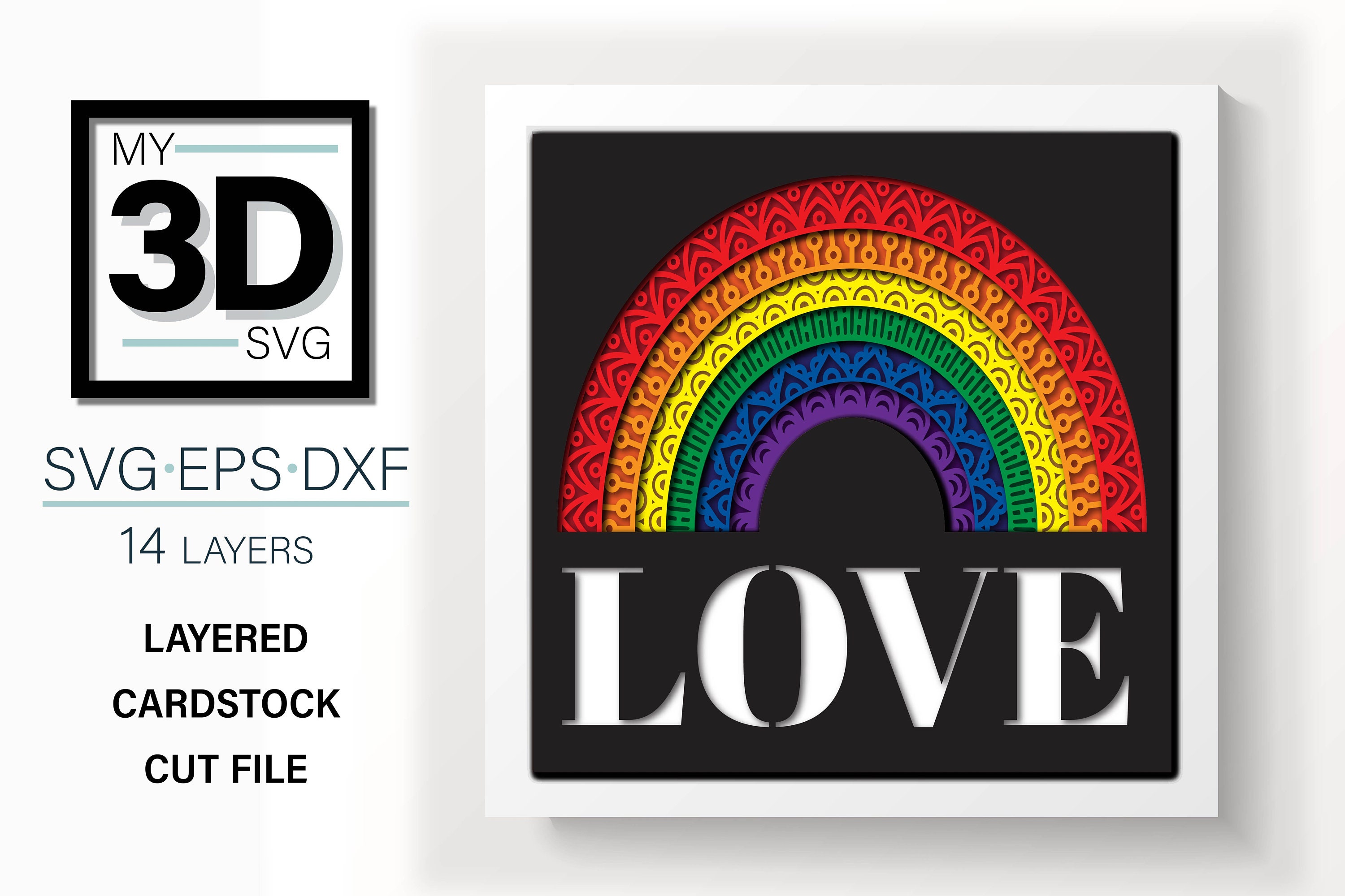 3D LOVE RAINBOW Svg - Shadow Box Svg - Layered Cardstock Svg - for ...